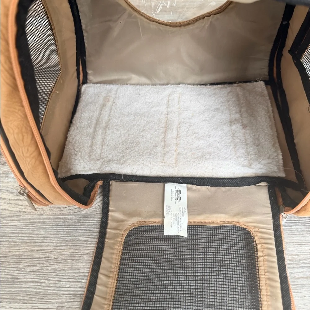 Small Tan Pet Carrier with Black Accents - Picture 3 of 5